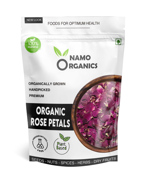 Namo Organics - Sun Dried Rose Petals - Dry Rosa Gallica - 100% Edible for Food - 100 Gm