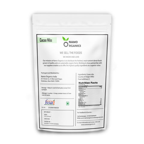 Namo Organics Cacao Nibs - 200 Gm - Unsweetened Cocoa Nibs - Antioxidants and Iron Rich Superfood