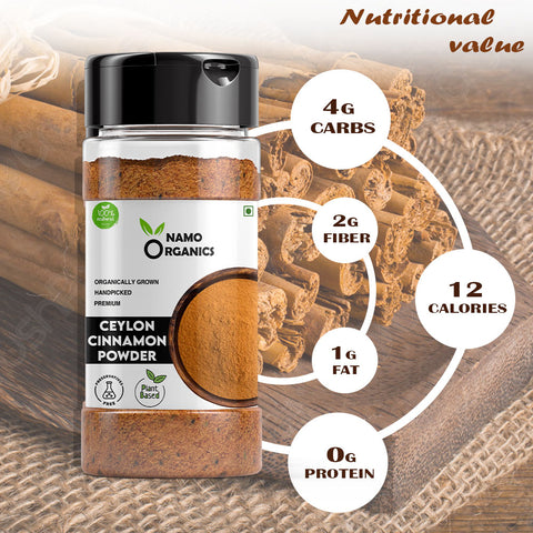 Namo Organics - Ceylon Cinnamon Powder ( Sri Lankan ) - Sprinkler Jar | Dalchini Powder Organic for Weight Loss