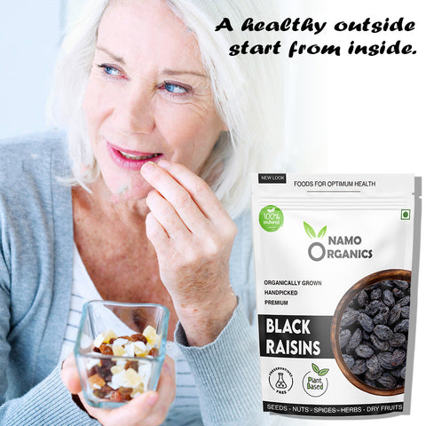 Namo Organics - Afghani Black Raisins Seedless ( Kali Kishmish / kismis without seeds ) - Black Resin grapes Dry Fruits