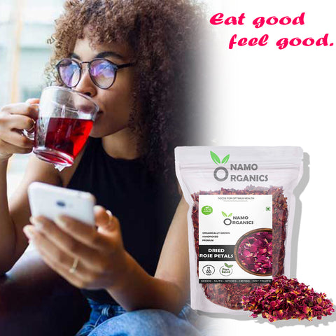 Namo Organics - Sun Dried Rose Petals - Dry Rosa Gallica - 100% Edible for Food - 100 Gm