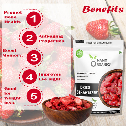 Namo Organics - Dried Strawberries - ( Gluten Free, Vegan & NON GMO ) Candied Strawberry Dry Fruits