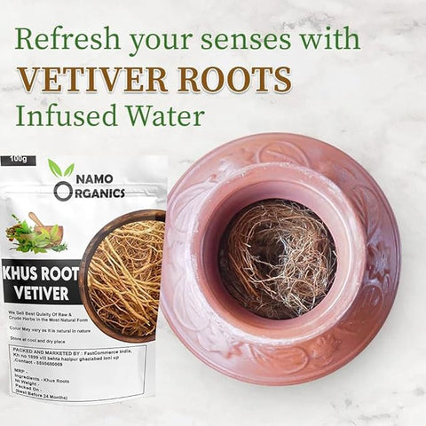Namoorganics - Natural Khus Root - 100g - For drinking - Ushira - Vetiver Roots - Khas ki jad