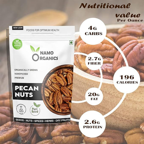 Namo Organics - Dried Pecans Nuts - 150 Gm - Organic USA Pecans Halves - No Preservatives, Non-GMO, Vegan