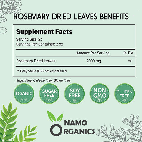 Namo Organics - Rosemary Dried Leaves - For Hair Growth & Rosemary Leaf Tea - Organic Dry Herb