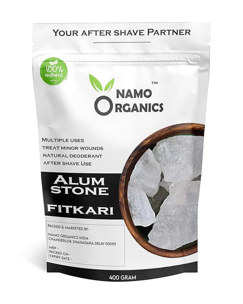 Namo Organics - 100% Natural Alum Stone (Fitkari) - 400g - phitkari bar for face, skin, underarms & after shave Use