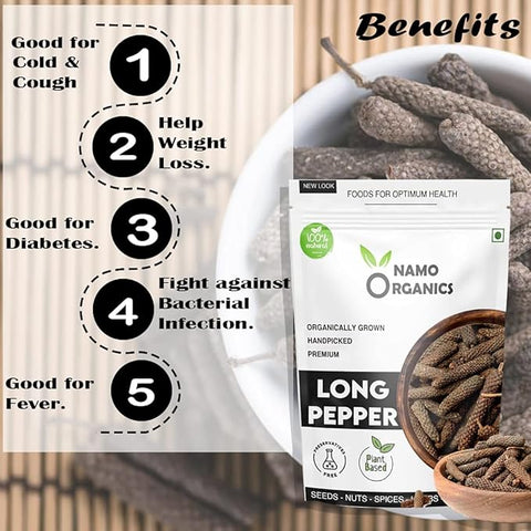 Namo Organics - 150 Gm - Pipli Long Pepper - Whole Pippali Badi - Jumbo Size Fresh Harvest (150 Gm)