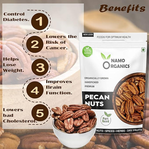 Namo Organics - Dried Pecans Nuts - 150 Gm - Organic USA Pecans Halves - No Preservatives, Non-GMO, Vegan