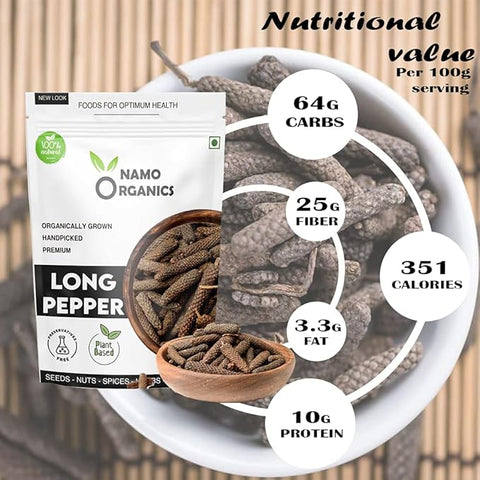 Namo Organics - 150 Gm - Pipli Long Pepper - Whole Pippali Badi - Jumbo Size Fresh Harvest (150 Gm)