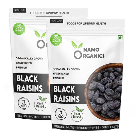 Namo Organics - Afghani Black Raisins Seedless ( Kali Kishmish / kismis without seeds ) - Black Resin grapes Dry Fruits