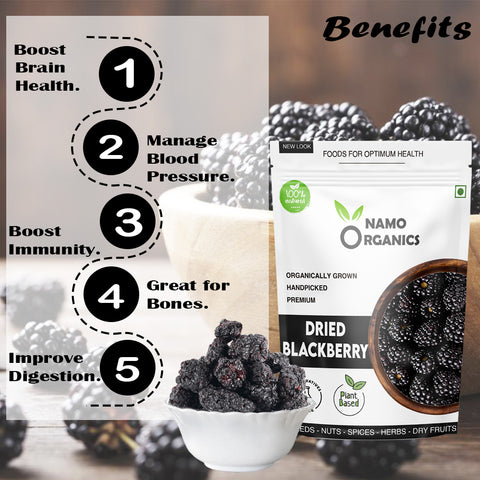 Namo Organics - Dried Blackberry Dry Fruits - Organic Blackberries without sugar ( No Preservatives )