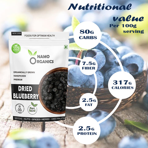 Namo Organics - Dried Whole Blueberries -( Gluten Free, Vegan & NON GMO ) Organic Blueberry Dry Fruits without added sugar