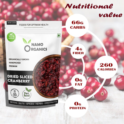 Namo Organics - Dried Sliced Cranberries - Organic Cranberry dry fruit without sugar