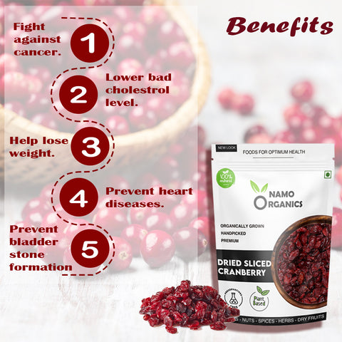 Namo Organics - Dried Sliced Cranberries - Organic Cranberry dry fruit without sugar