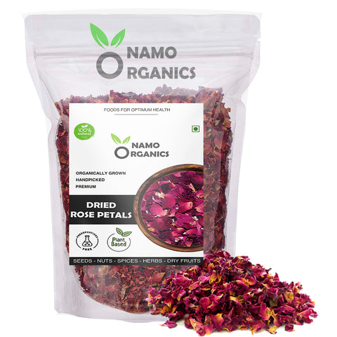 Namo Organics - Sun Dried Rose Petals - Dry Rosa Gallica - 100% Edible for Food - 100 Gm