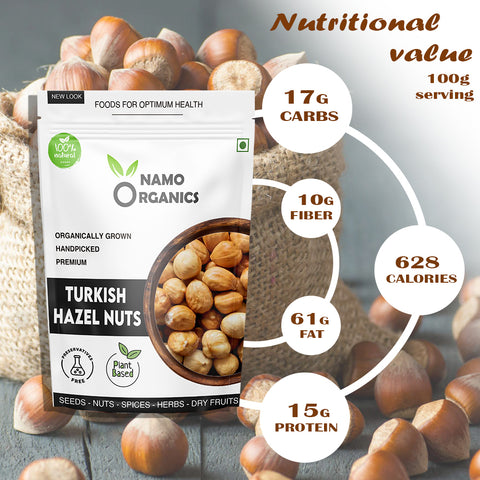 Namo Organics - Hazel Nuts - 250 Gm - Raw & Dehulled - Turkish Hazelnuts dry Fruits