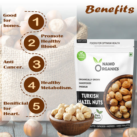 Namo Organics - Hazel Nuts - 250 Gm - Raw & Dehulled - Turkish Hazelnuts dry Fruits
