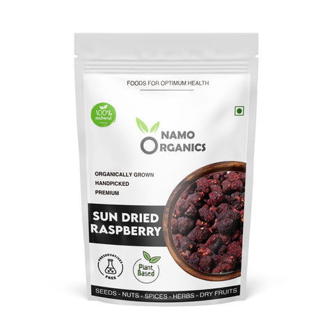 Namo Organics - Sun Dried Raspberry Dry Fruits - Organic Dark Red Raspberries Sourced From Organic Farms - Premium