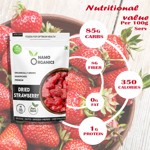 Namo Organics - Dried Strawberries - ( Gluten Free, Vegan & NON GMO ) Candied Strawberry Dry Fruits